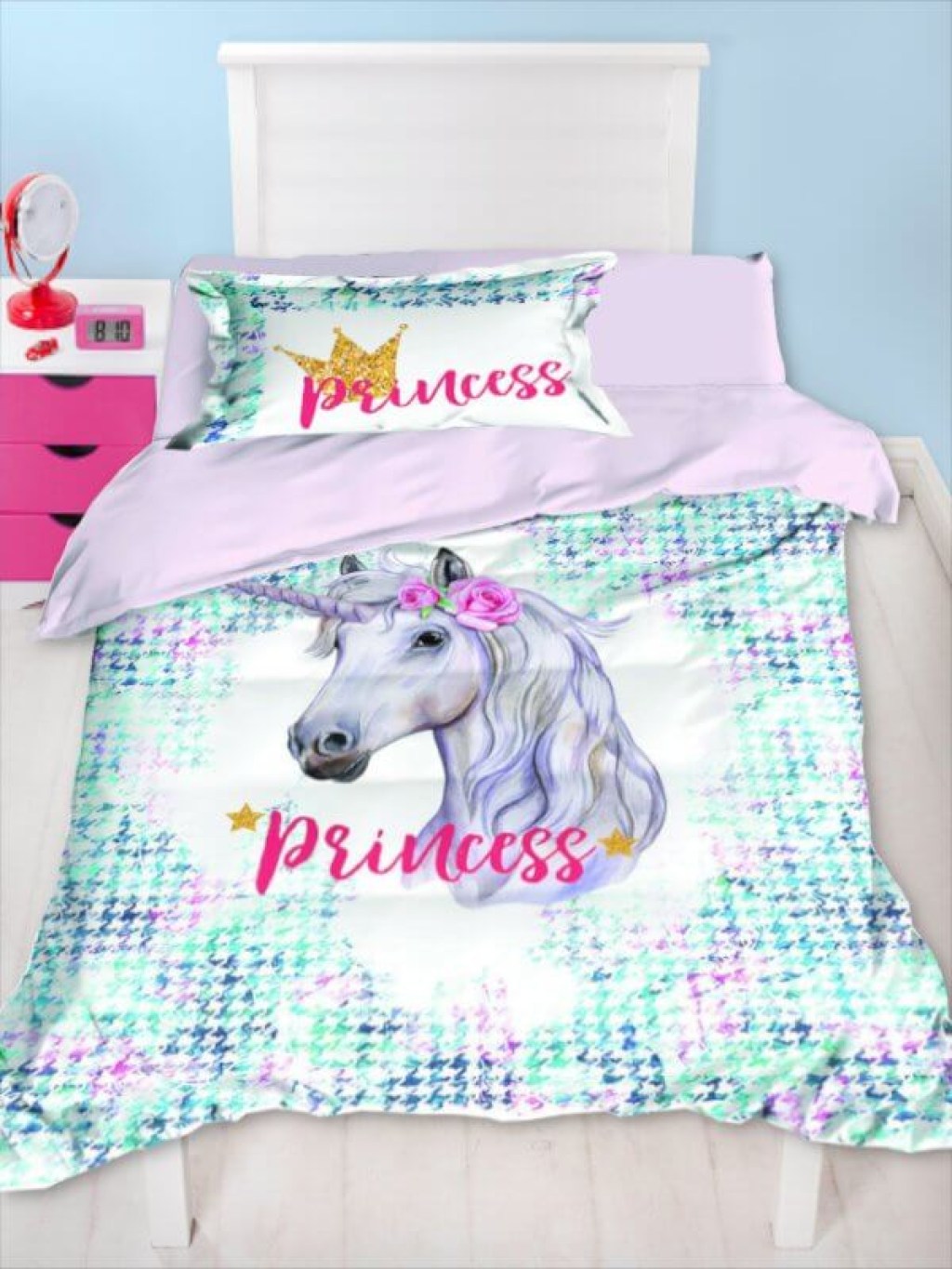 Παιδικά Σεντόνια Σετ Βαμβακερά Πριγκίπισσα Μονόκερος Flamingo 160x250 | Γαρύφαλλο - Λευκά Είδη